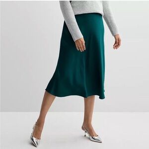 Nine West Teal Emerald Green Midi Skirt A-Line Sz S NWT